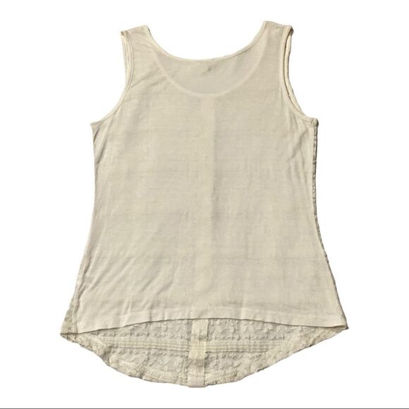 Zenana Outfitters Lace Mesh Sheer Faux Button Off White Tank Top - Picture 4 of 5